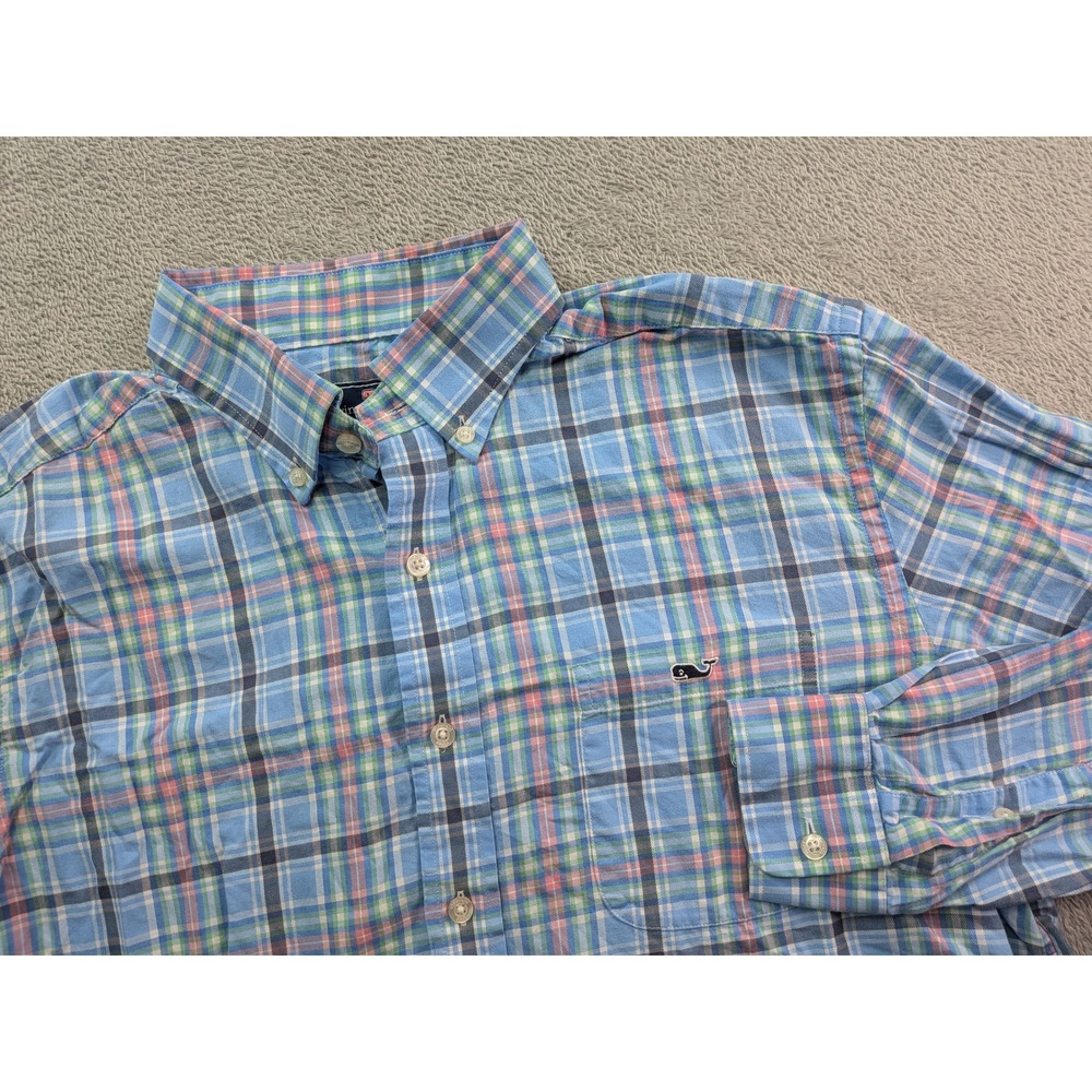 Vineyard Vines Slim Fit Tucker Shirt Mens Large Blue Plaid Long Sleeve Cotton L